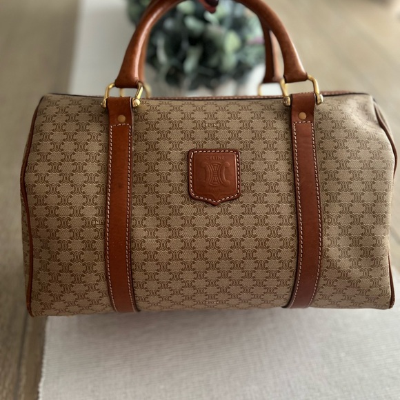 Celine Macadam Chestnut Brown and Tan coated canvas Boston Bag GUC - Picture 12 of 14